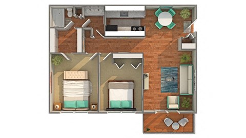 Floor plan for 2 beds, 1 bath, 900 sqft